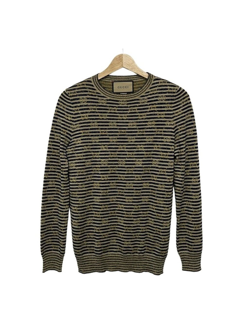 Gucci Long Sleeve Sweater Beige Navy Gold Border XS
